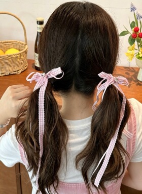 质量严选粉色系甜美格纹结水钻侧