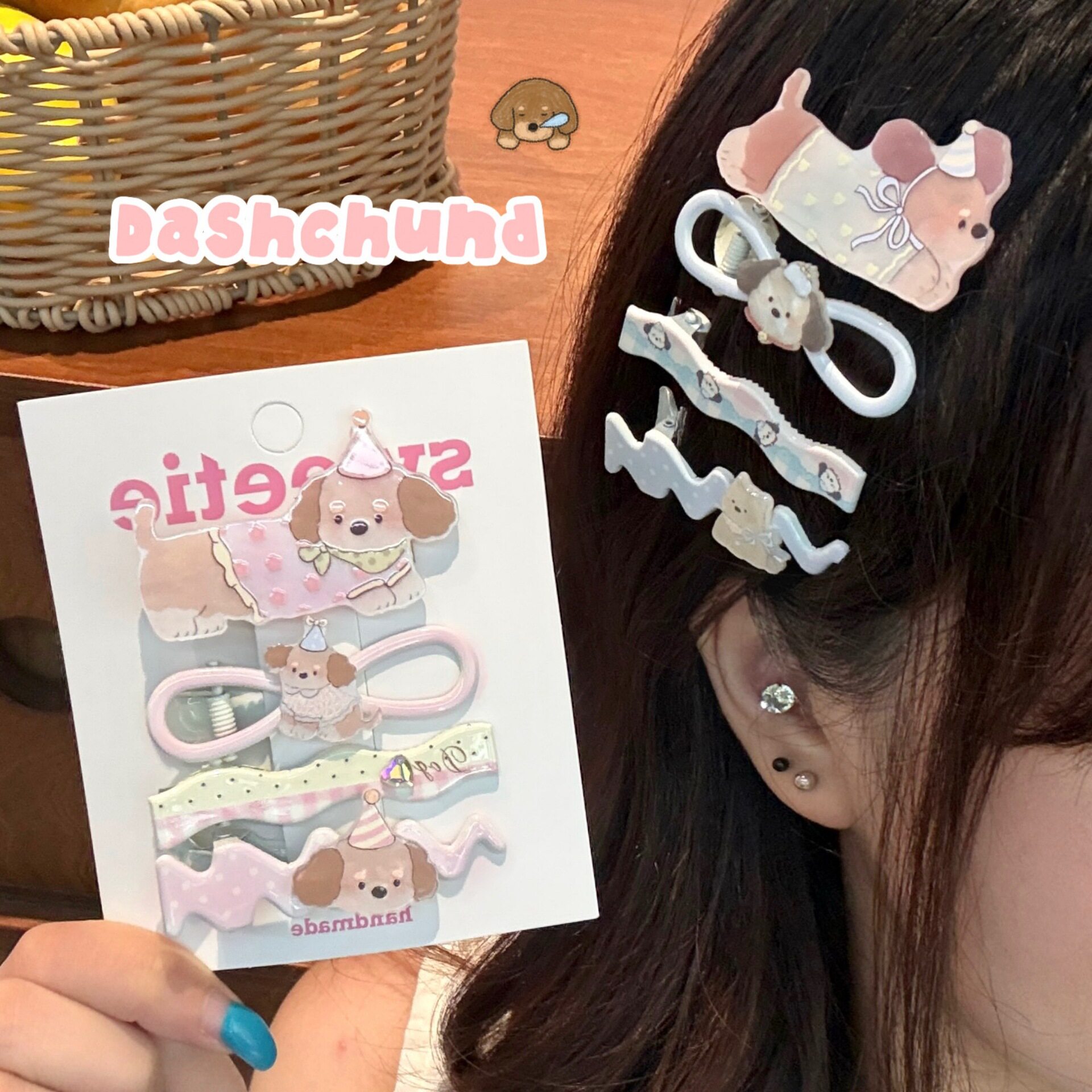 质量严选小狗套装少女前额刘海碎