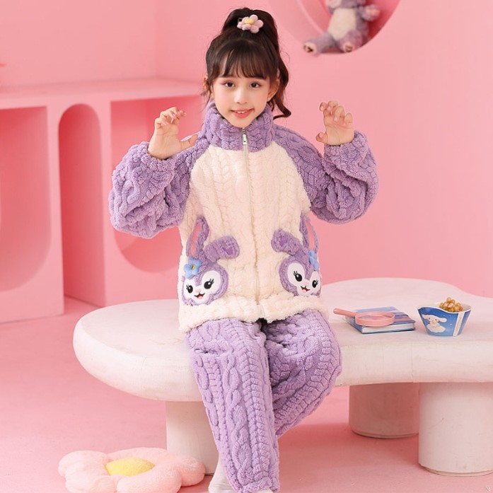 儿童睡衣秋冬款拉链加厚加绒珊瑚绒男女孩子大童2025法兰绒家居服