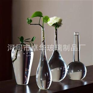 玉净瓶鹤首玻璃花瓶水培 透明花插 日式 新品 禅意古典净瓶摆件花器