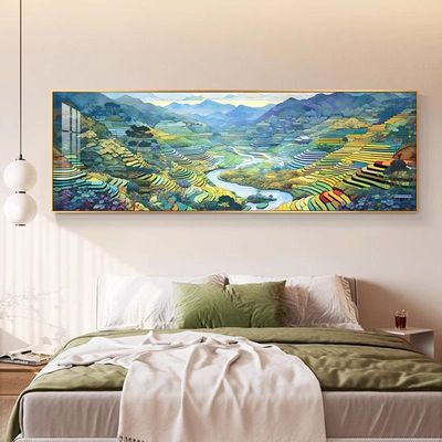 梯田自然风景卧室装饰画现代简约稻田抽象床头客厅横版挂画壁画