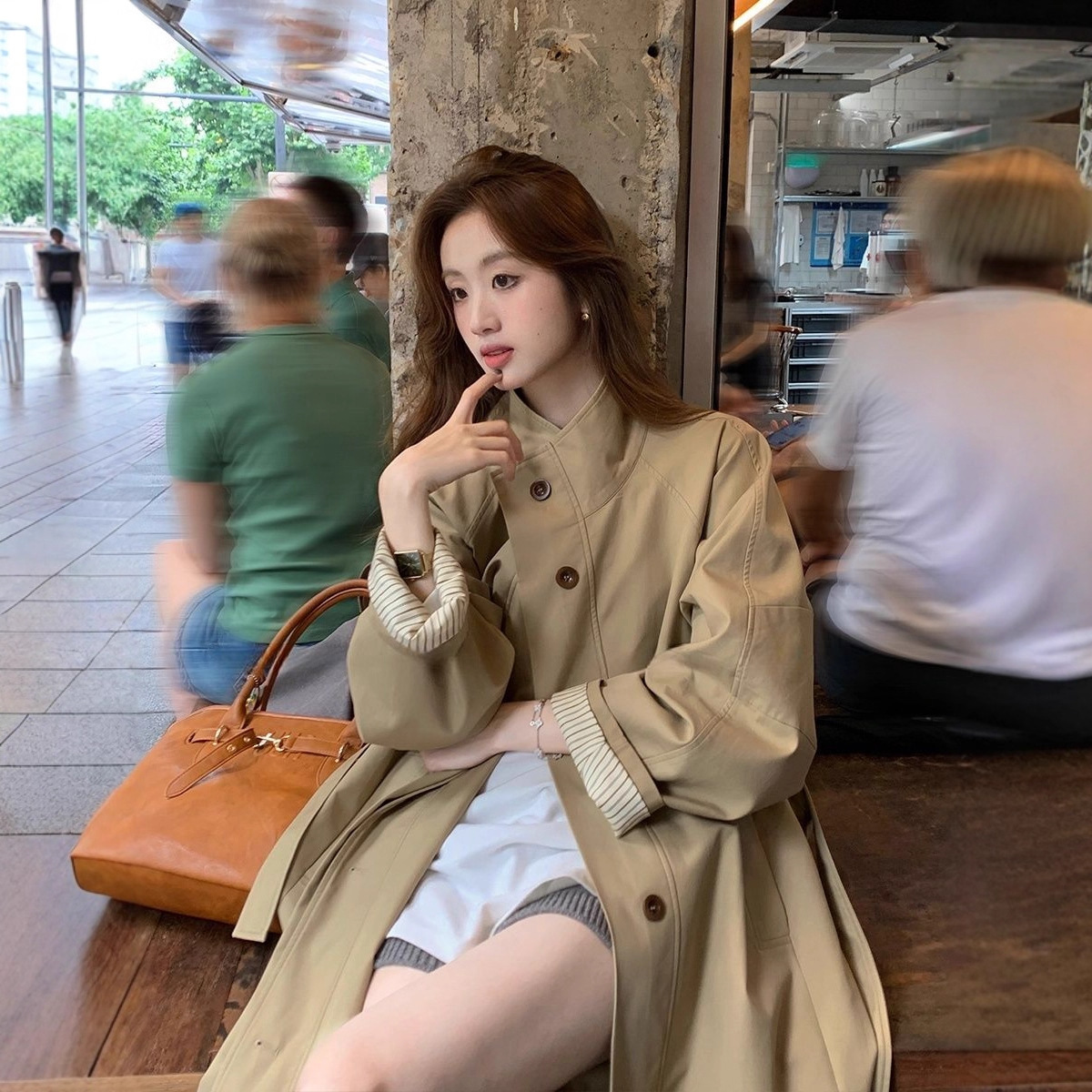 高级感拼接撞色风衣外套