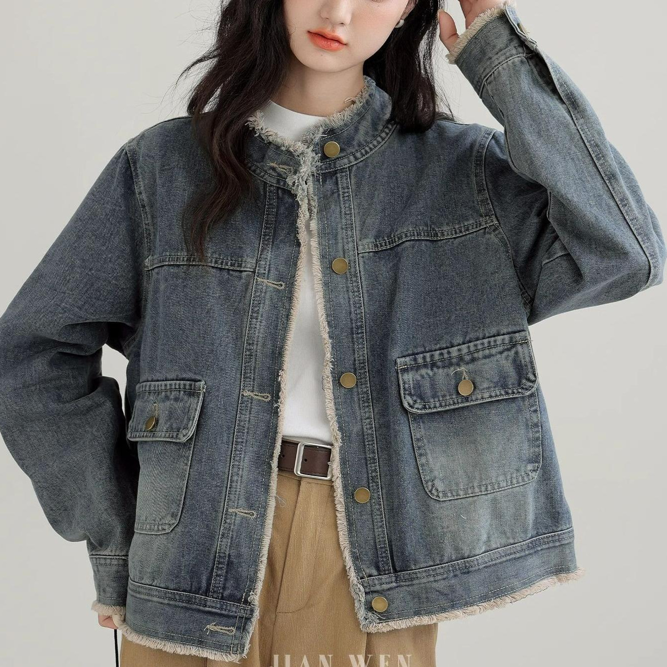 2025春秋新款复古毛边水