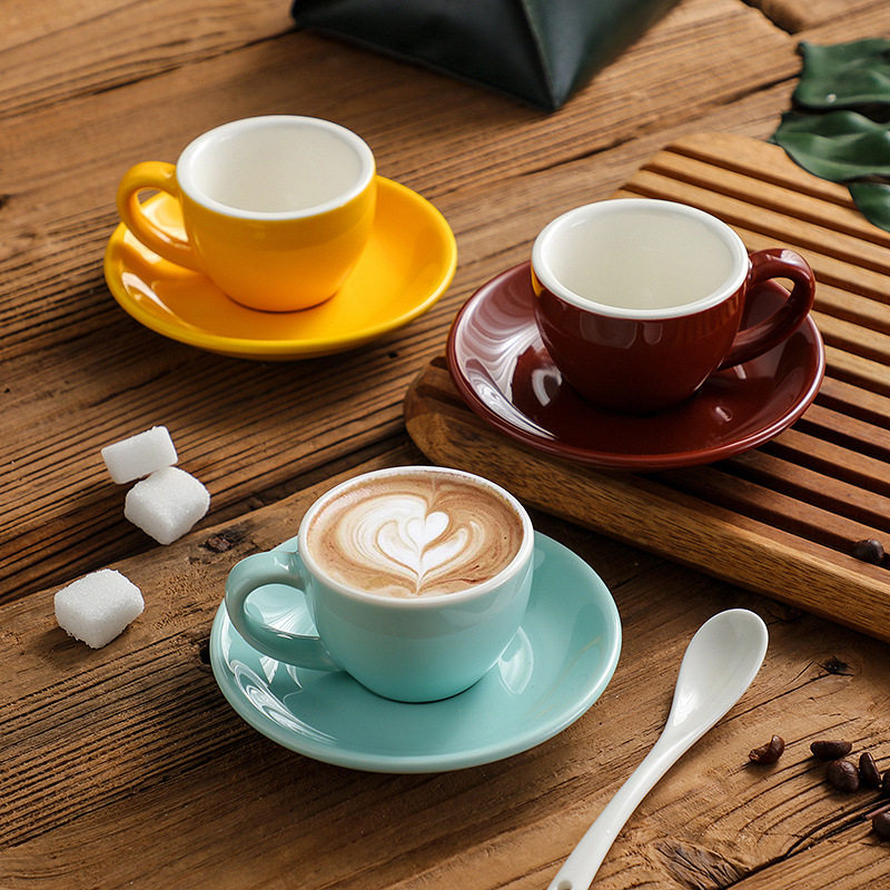 彩色陶瓷特浓杯套装咖啡