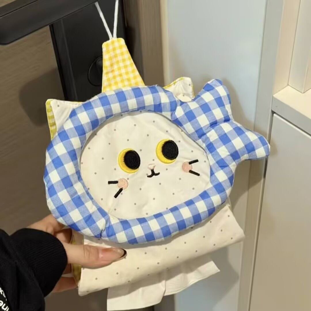 高颜值创意卡通小猫悬挂纸巾袋ins风抽纸套车载布艺宿舍可爱纸袋