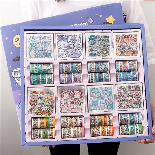 1000张透明手帐贴纸大礼盒女孩儿童手账套装胶带卡通手杖素材贴画