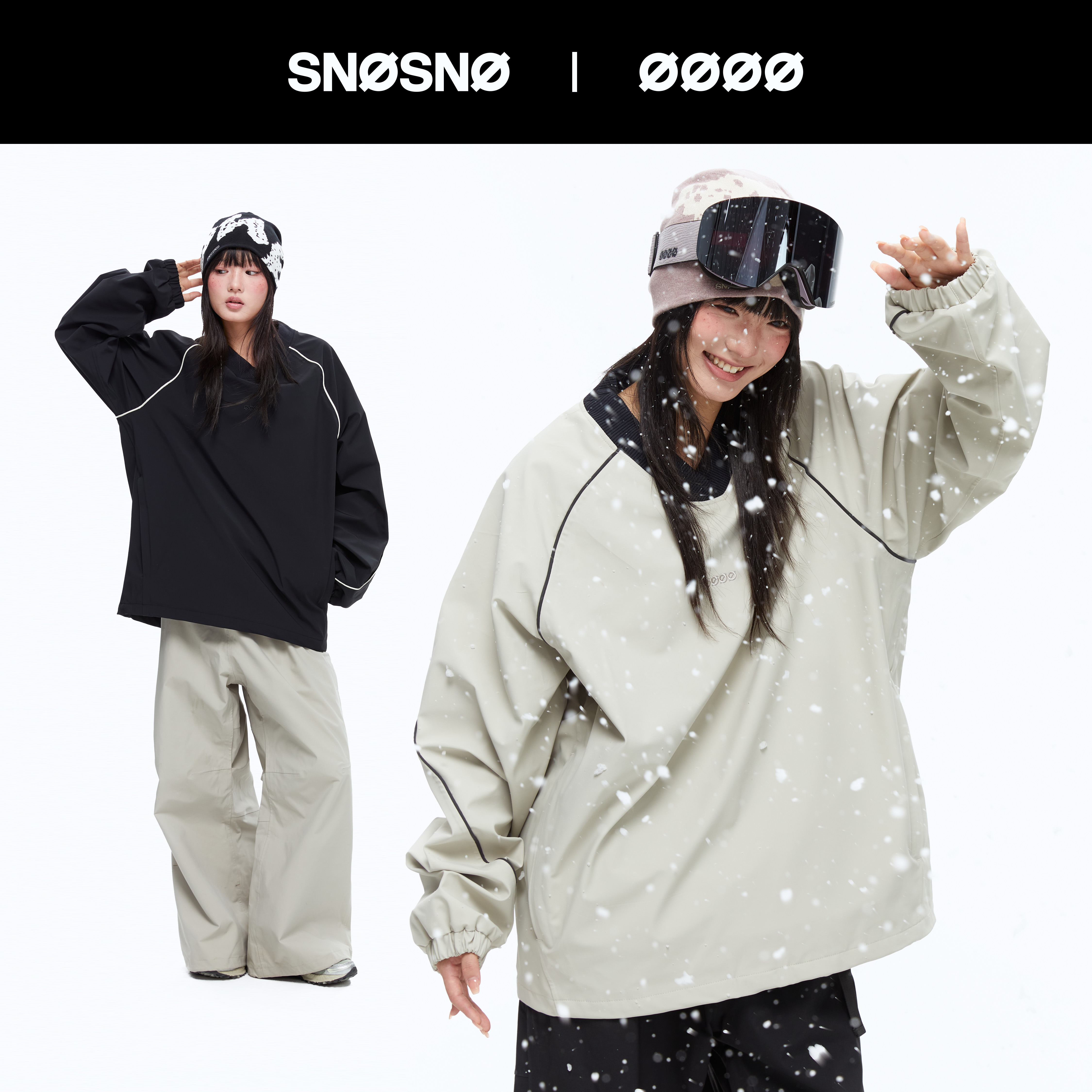 SNOSNO滑雪服运动V领外套滑雪卫衣套头上衣硬壳男女防水防风雪场