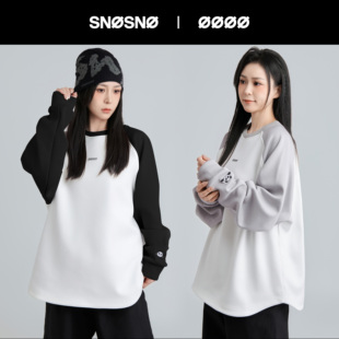 SNOSNO 滑雪卫衣内搭防水加绒滑雪服女男款黑白宽松双板单板户外