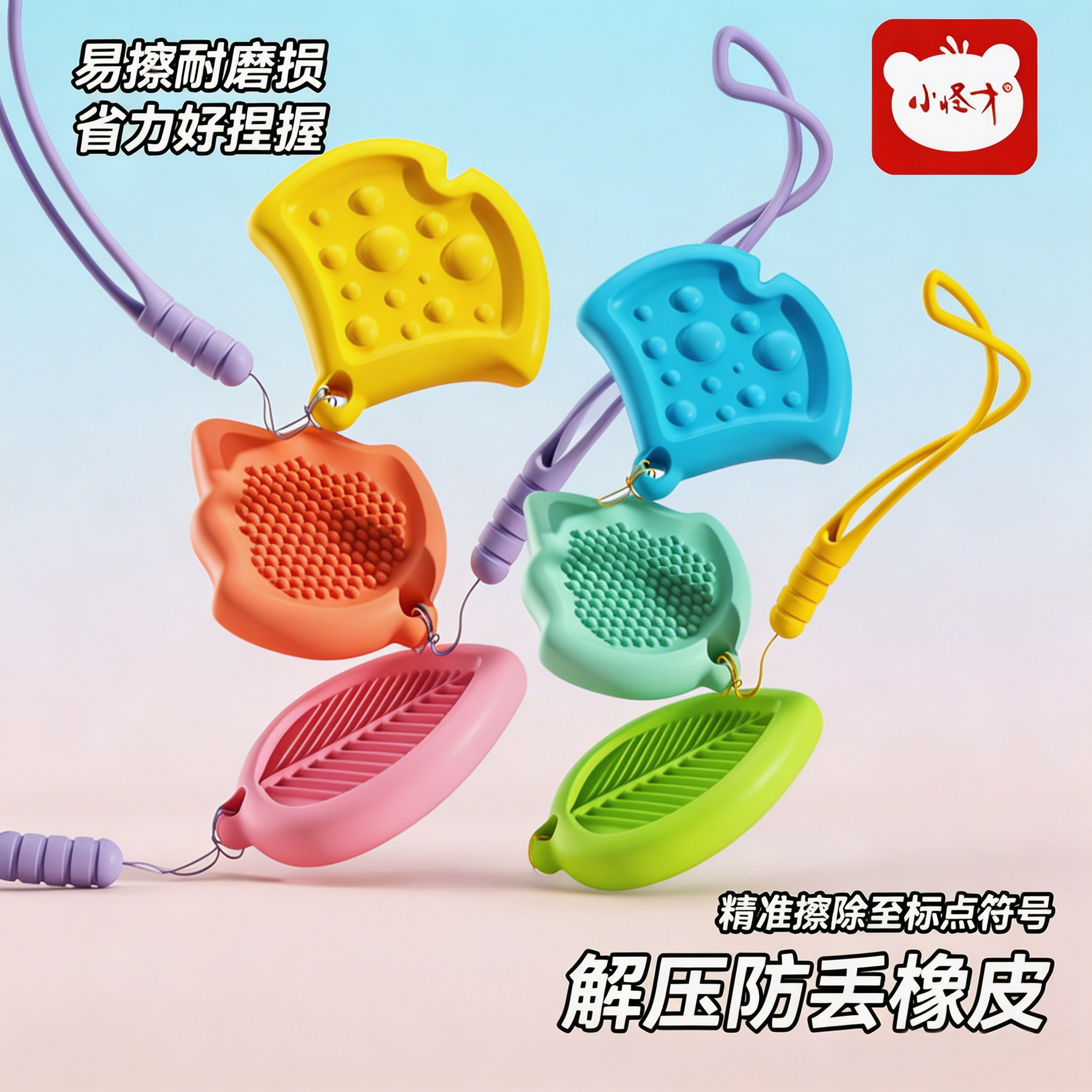 小怪才树叶造型解压橡皮擦小学生解压纹理感官石橡皮防丢橡皮儿童盒装创意感官训练趣味聚屑王2.0擦拭成条