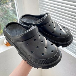 夏沙滩 日式 洞洞鞋 女潮流时尚 厚底包头外穿防滑男女可爱情侣凉拖鞋