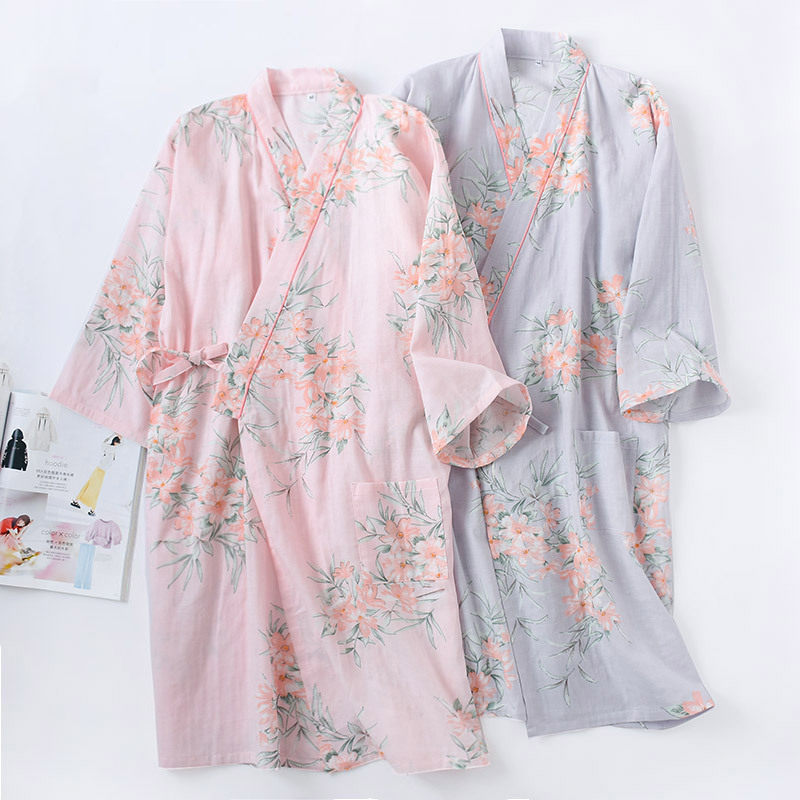 春夏季纱布纯棉和服浴袍
