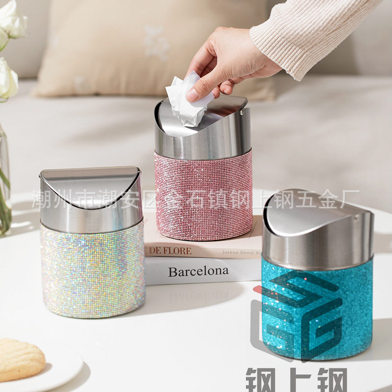桌面不锈钢垃圾桶翻盖迷