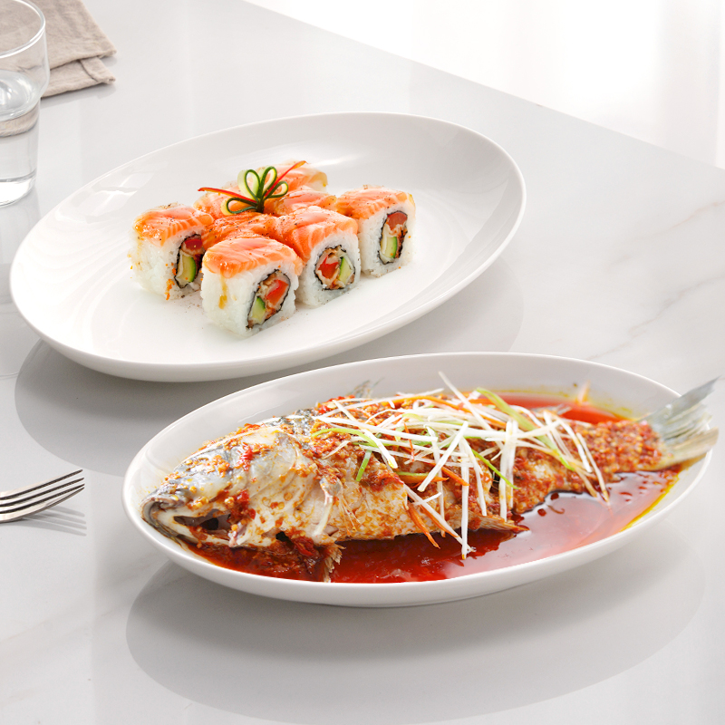 纯白骨瓷鱼盘椭圆形菜盘