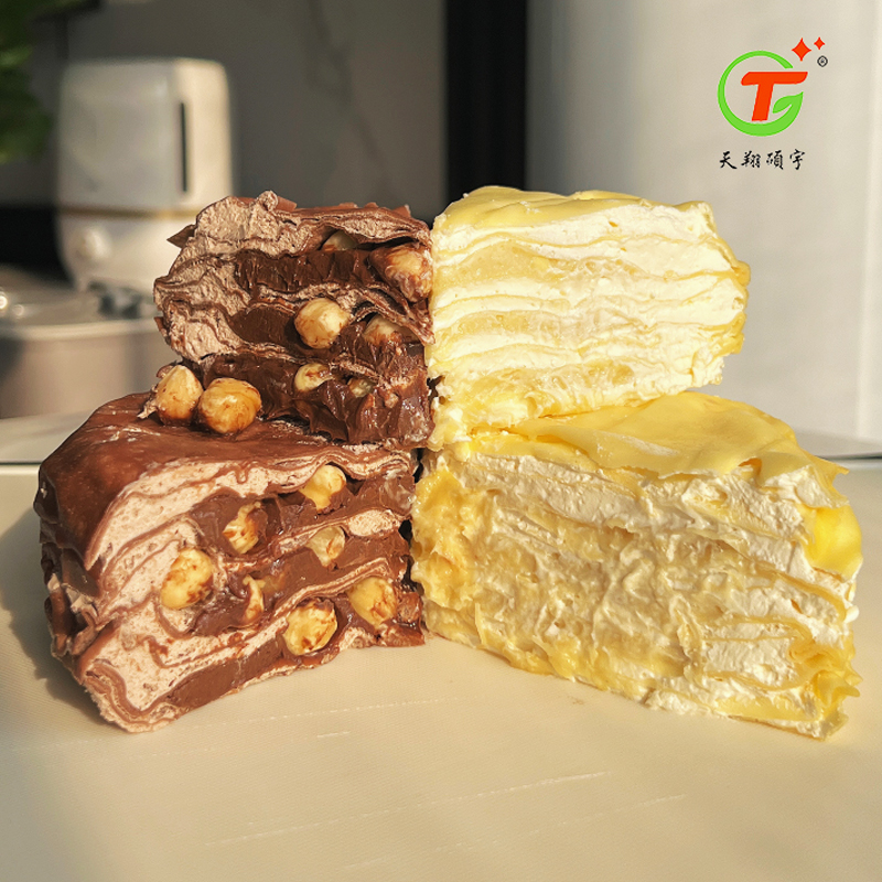 金枕榴莲果肉巧克力双拼千层蛋糕新鲜动物奶油榴莲千层甜品糕点