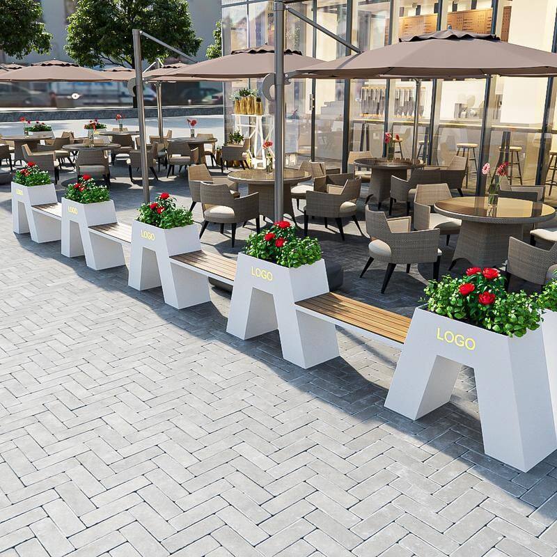 花箱户外铁艺花坛组合设计花园围栏外摆带卡座公园售楼部种植花槽