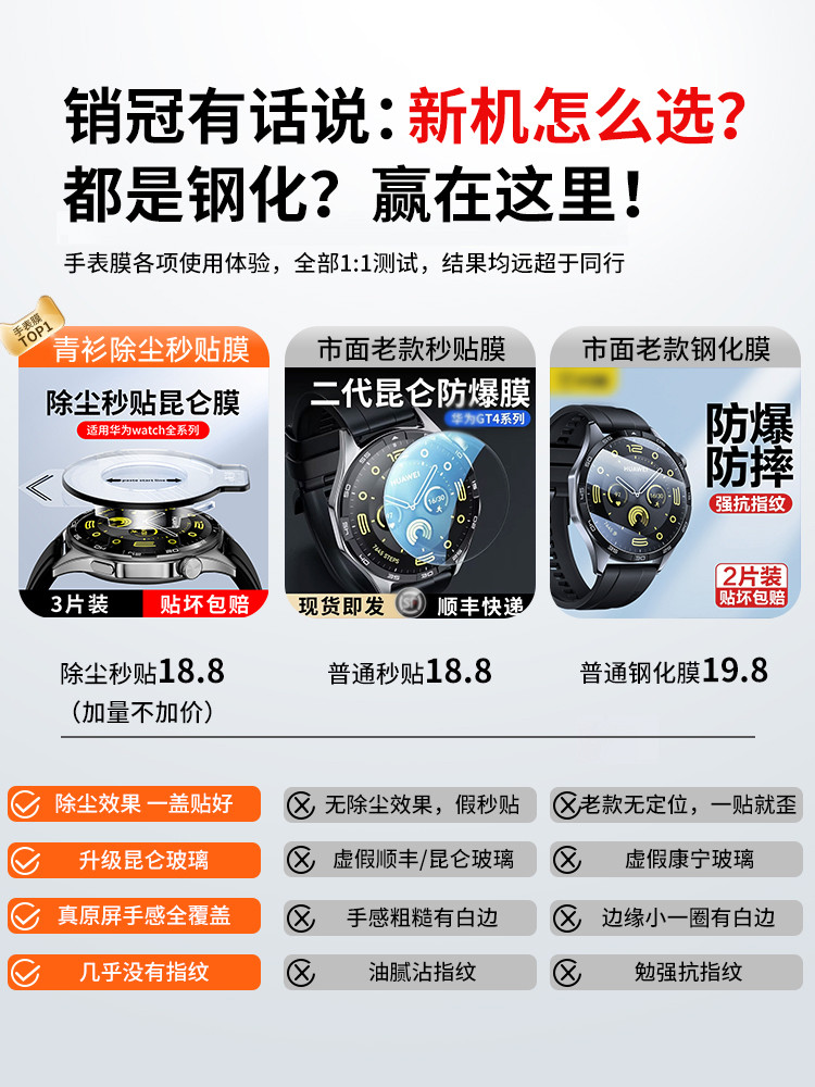 适用华为GT6/GT5手表膜GT4保护膜watch5钢化膜watchGT7新款GT3pro全屏fit4表盘41贴膜gt2屏幕46mm表膜42智能