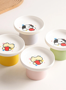 高颜值竖纹陶瓷猫碗高脚护颈防黑下巴粮碗水碗宠物碗食盆SW-042