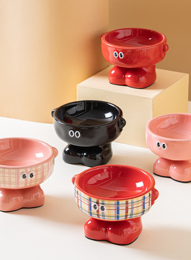 陶瓷食盆高颜值狗碗小怪兽宠物碗狗狗饭盆狗盆猫猫碗可爱卡通SW45