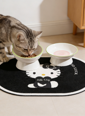 陶瓷猫碗猫粮食盆猫咪高脚饭碗大口径可爱斜口宠物猫食碗SW038
