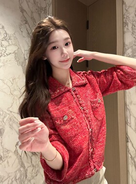 大码韩国女装早春新款胖mm时尚百搭纽扣设计小香风短款上衣外套女