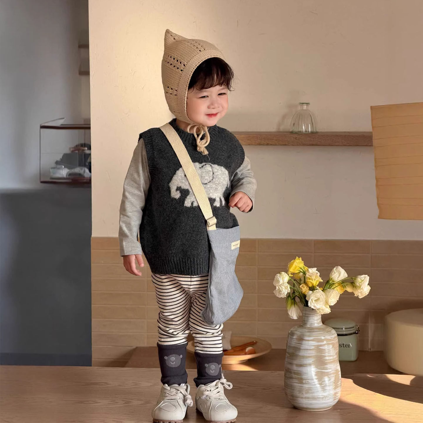 婴儿春款毛衣线衫宝宝套头针织衫无袖上衣童装男女童马甲打底套装