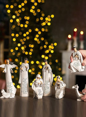 新款马槽诞生场景摆件树脂手工木雕风格家居高级感品桌面装饰品