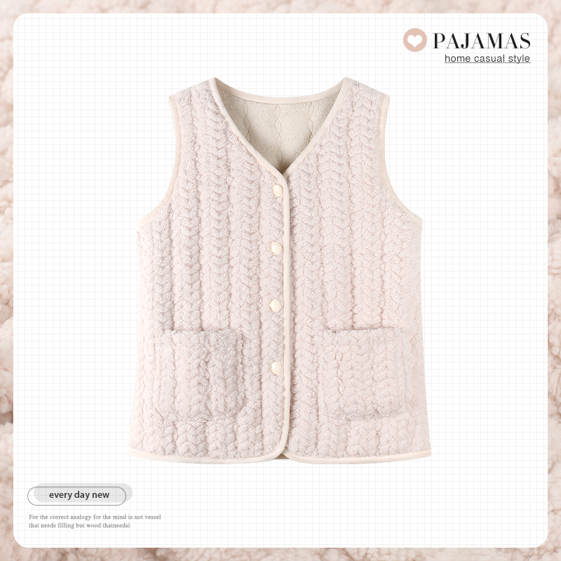 珊瑚绒夹棉中老年保暖睡衣马甲女