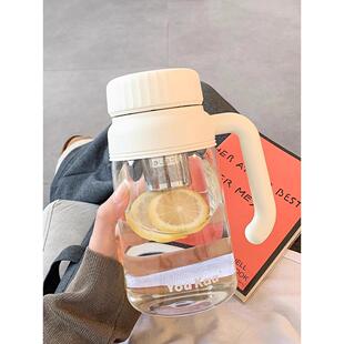 日本进口简约大容量玻璃水杯女带把女士办公室泡茶水分离杯子男生