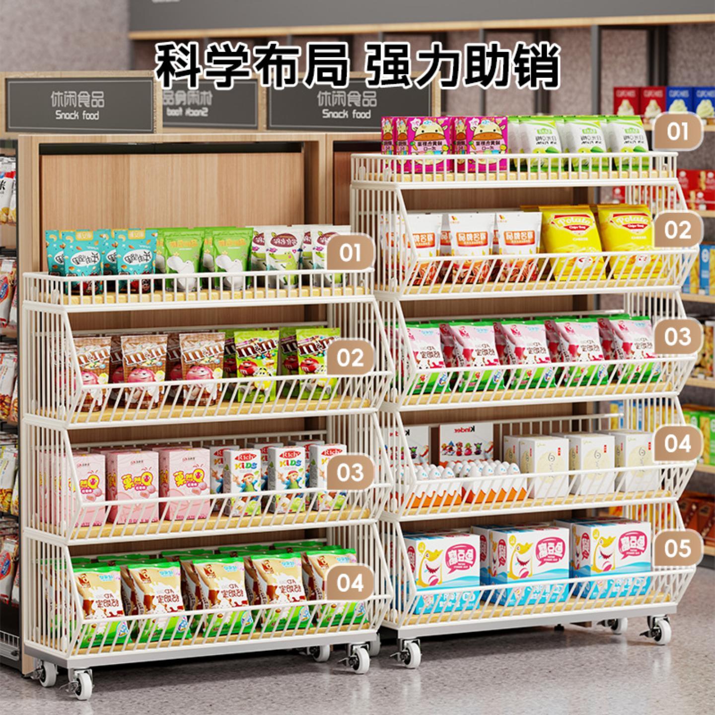 收银台前小货架便利店零食多层网格斜口篮摆摊移动展示架置物架