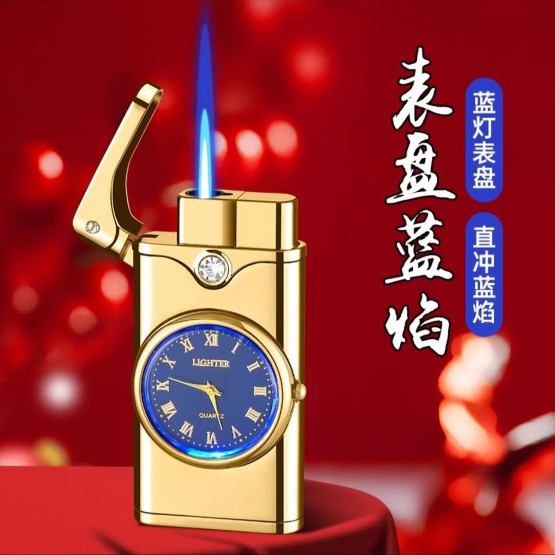 表盘蓝焰直冲防风打火机麦麦潮酷精选镶钻商务男士手表金属点烟器