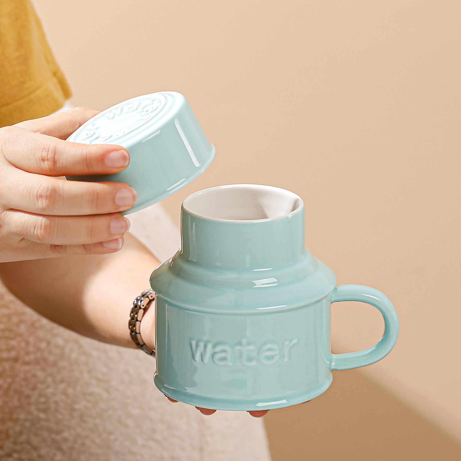 ins可爱大容量水壶陶瓷杯高颜值家用杯子办公室马克杯带盖喝水杯