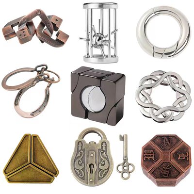 合金鲁班锁Puzzle解谜十级装马蹄锁智力扣三连解锁环解压益智玩具