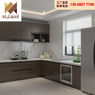 定制杭州整体304不锈钢橱柜定制厨房家用简约不锈钢台面加厚灶台