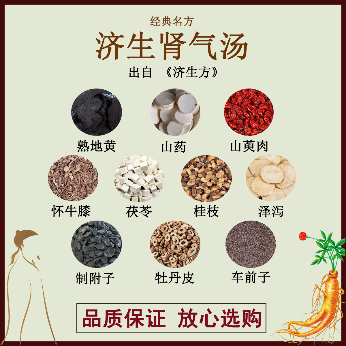 济生肾气汤熟地黄山药山萸肉怀牛膝茯苓桂枝泽泻制附子牡丹皮车前