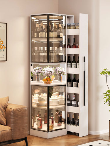 奶油风酒柜墙柜储物柜客厅玻璃门墙角柜家用客厅高柜茶吧机置物架