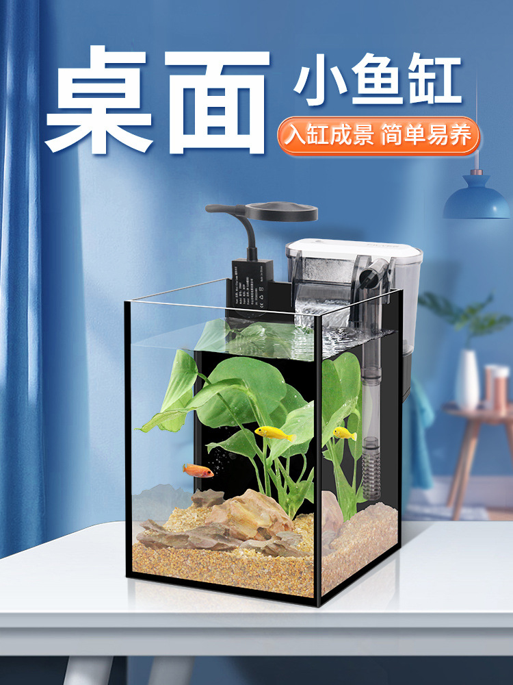 鱼缸客厅小型超白玻璃斗鱼缸家用桌面造景水族箱迷你懒人生态草缸