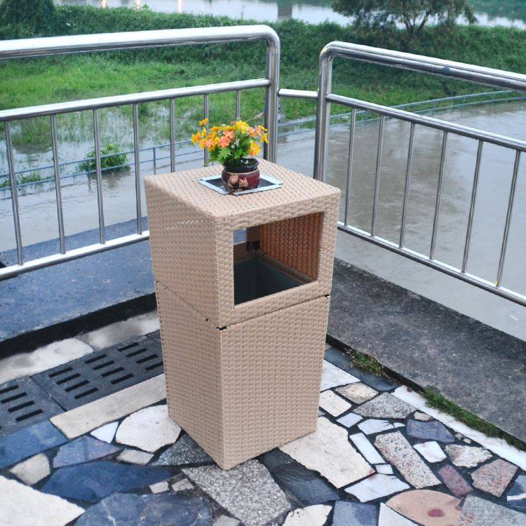 户外庭院花园藤艺垃圾箱星级酒店大堂宾馆环保箱带烟灰缸垃圾桶