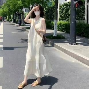 法式 白色連衣裙子女夏季 2025新款 小個(gè)子海邊度假背心長(zhǎng)裙 氣質(zhì)無(wú)袖