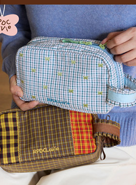 RPDCLaVie「点点格子」分区手拎化妆包多功能包拉链高质感便携包