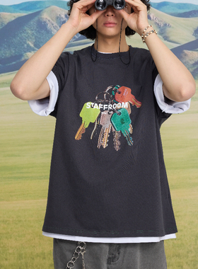 STAFFROOM「 万能钥匙」印花T恤男女同款运动百搭宽松情侣短袖夏