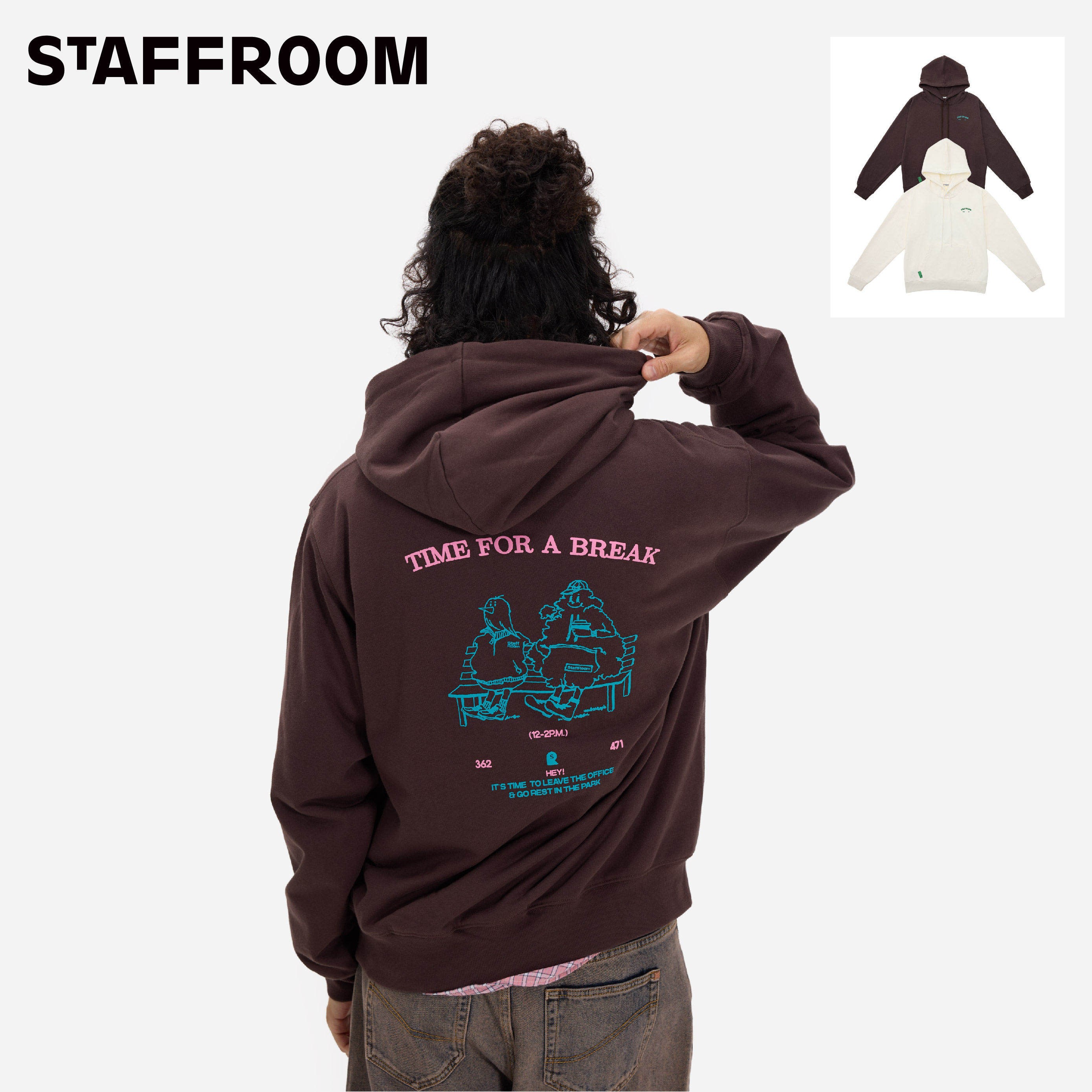 彩色印花宽松连帽卫衣STAFFROOM