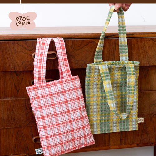 RPDCLaVie「格子口袋」手拎小布袋手提袋简约便携休闲小包