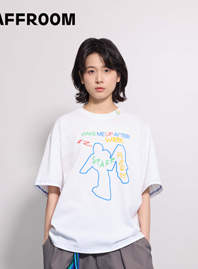 STAFFROOM“睡到下班”新款休闲风圆领优质精品短袖彩色印花T恤女