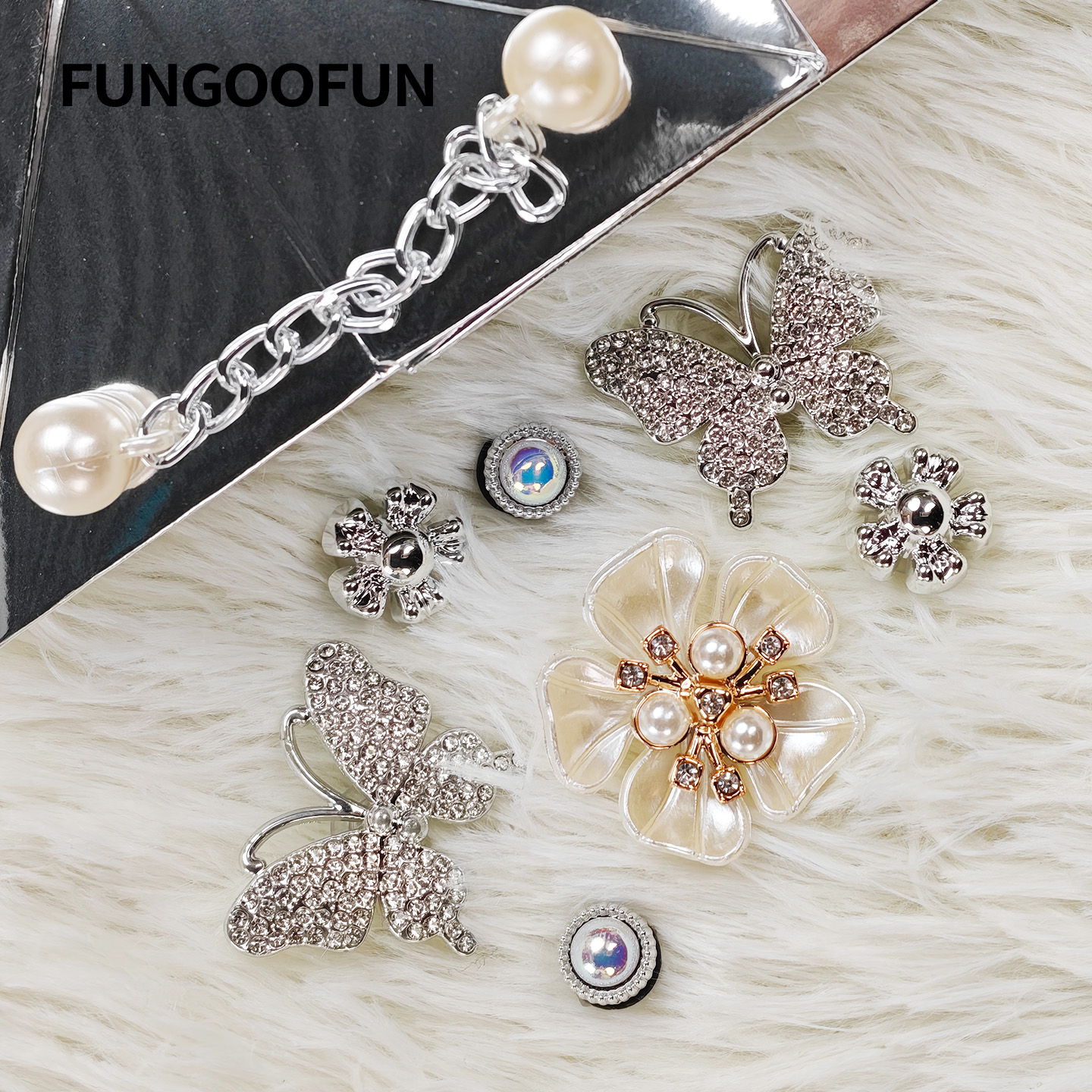 fungoofun/梵高范包面配件包包扣花 双闪蝴蝶珍珠珠花