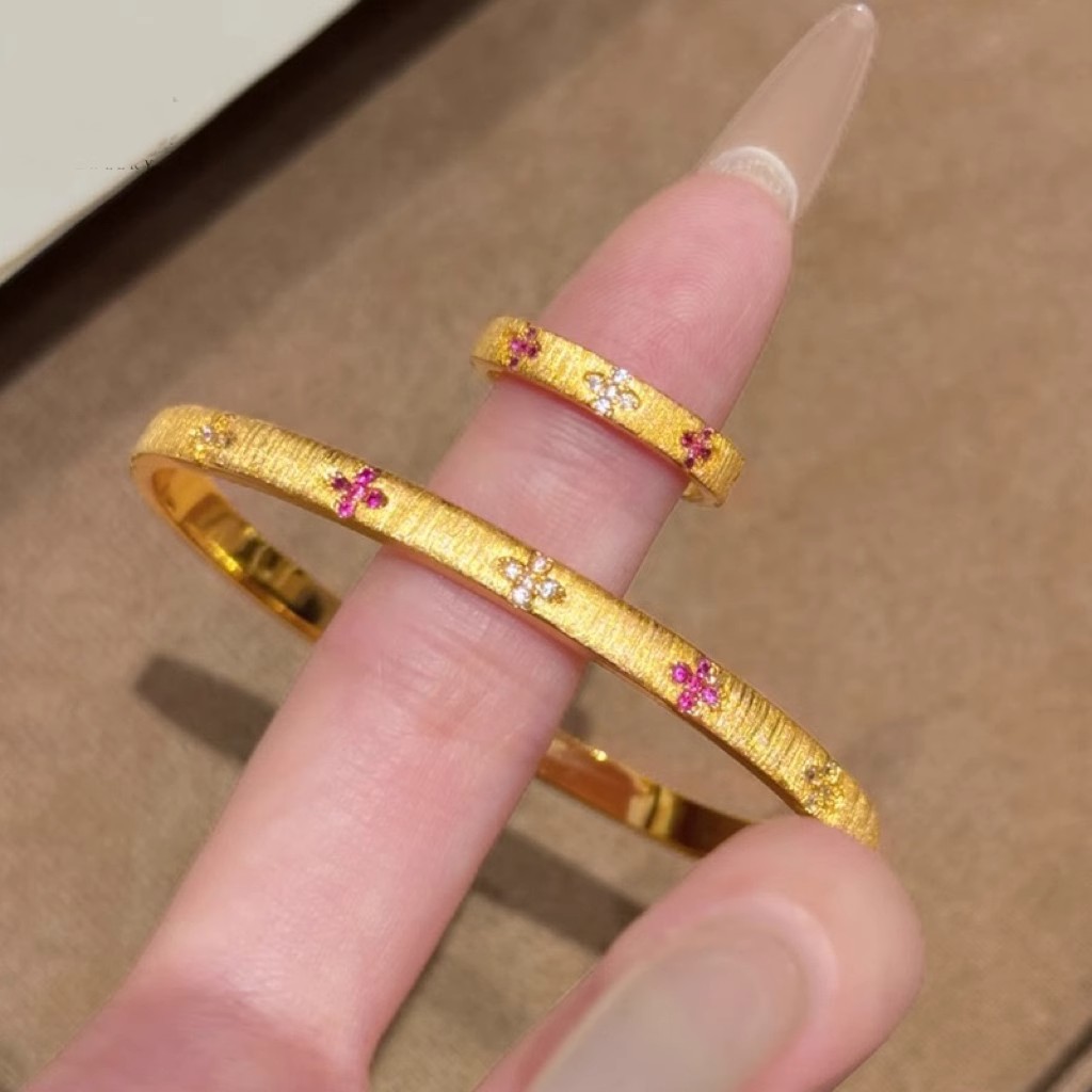 【水贝黄金】拉丝工艺精致手镯女款金包银手饰显白高颜值富贵手镯