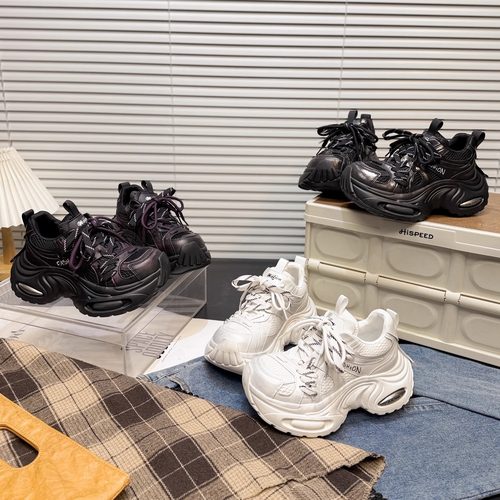 日本OFFCAT6cm真皮气垫厚底做旧老爹鞋女2026新款休闲运动单鞋潮