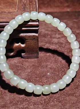 在售和田玉青海料特色晴水款6*7mm冰底油润细腻直切珠手串男女款