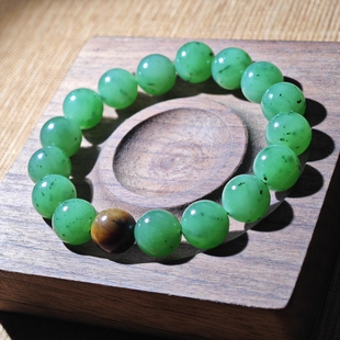 一诺正宗俄罗斯和田玉乌兰海老坑冰底苹果绿碧玉手串12mm圆珠手链
