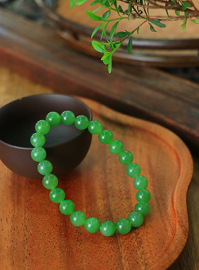 天然和田玉碧玉阳绿卡8mm圆珠手串单圈手链简约时尚高档珠宝男女