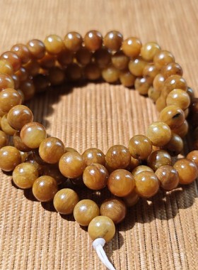 一诺正宗新疆和田玉籽料黄沁圆珠8mm108颗高档满肉沁项链一物一图